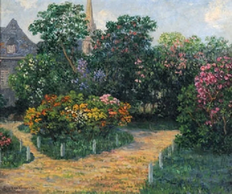 Giardino fiorito vicino alla chiesa di Châteaulin